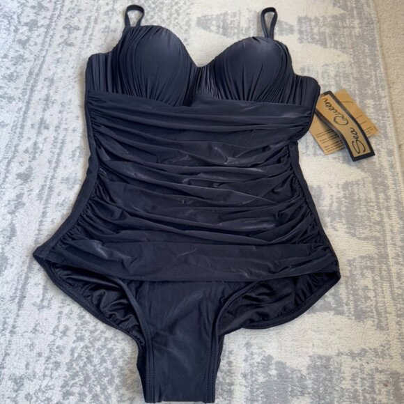 NWT Sea Queen Black ContourLift Tummy Support One Piece Swimsuit - Picture 2 of 8